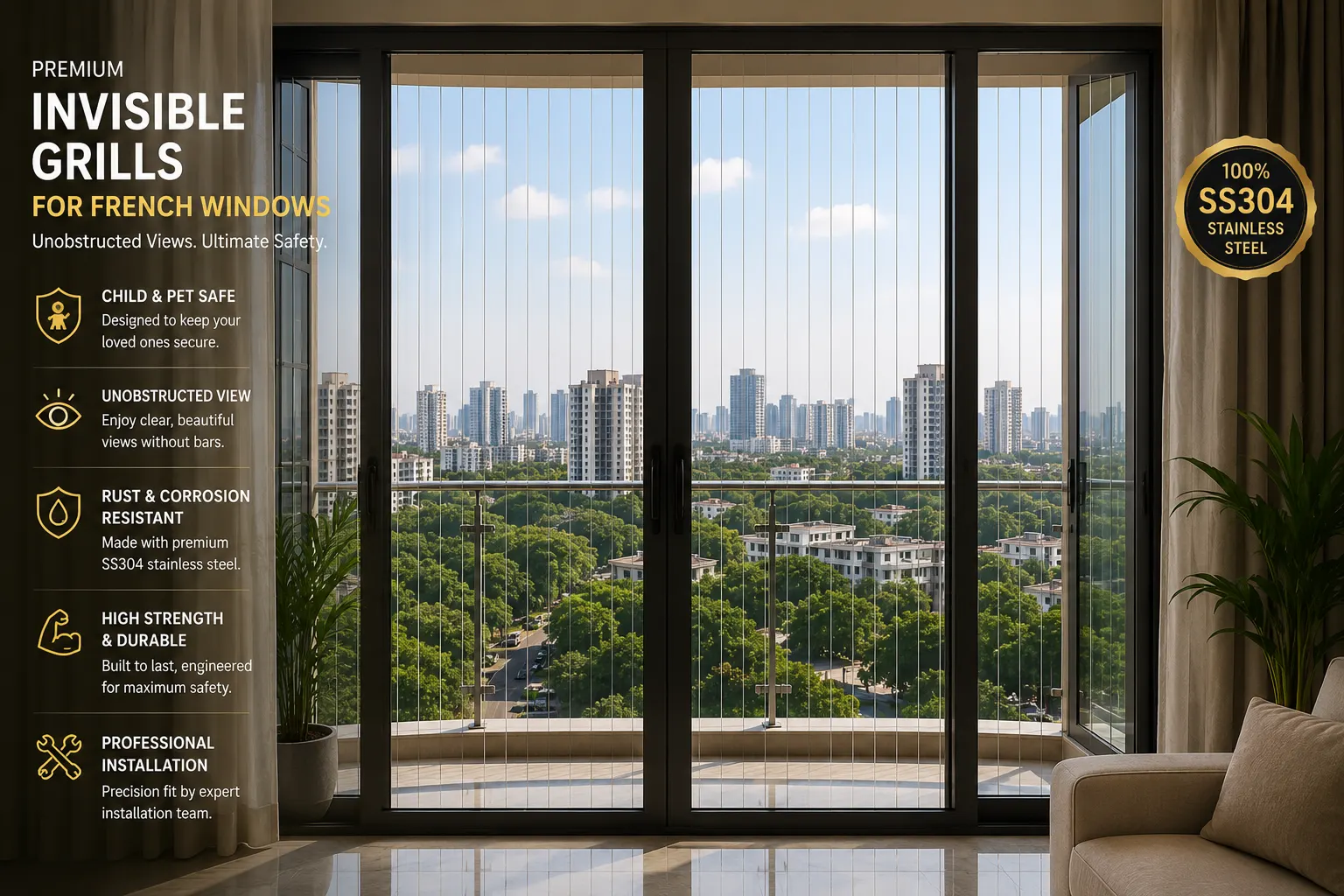 French Window Invisible Grills in Hyderabad